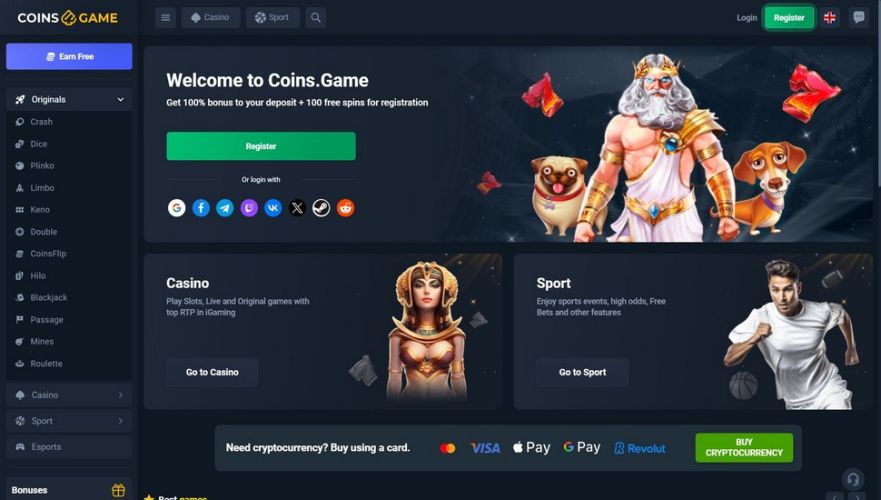 Coins.game casino main page