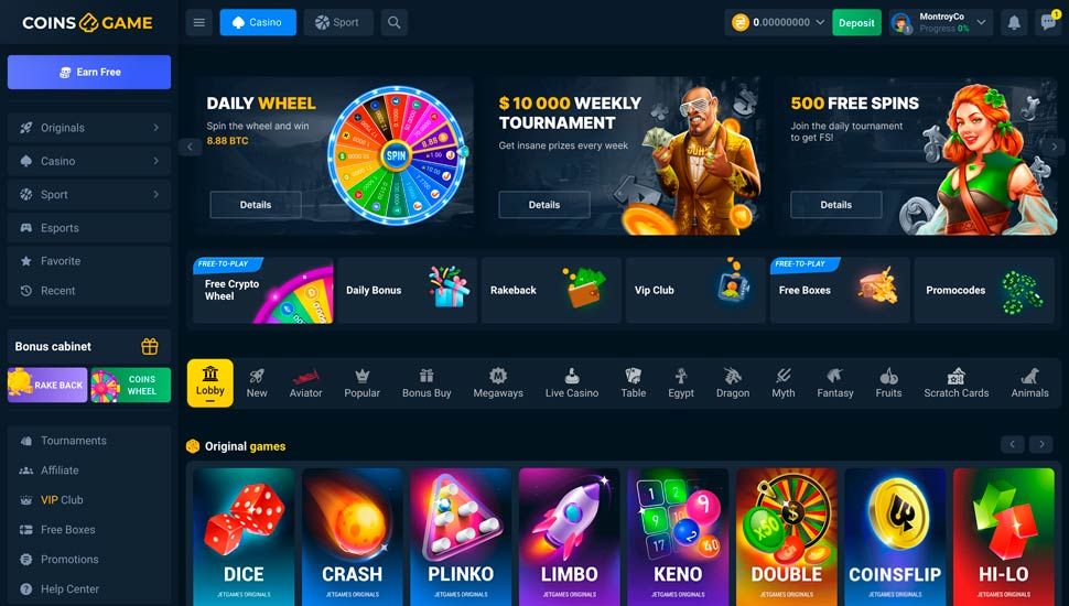 Coins.game casino main page