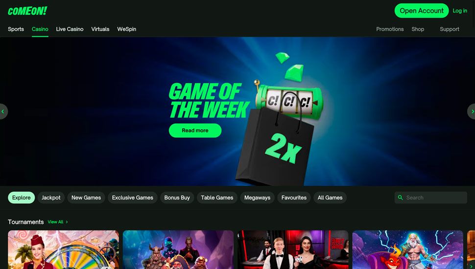 ComeOn casino main page