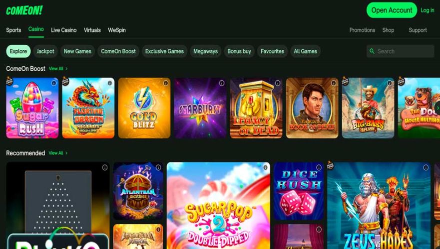 ComeOn casino main page
