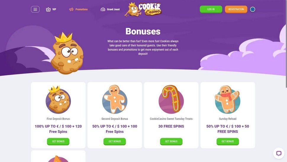 CookieCasino bonus page