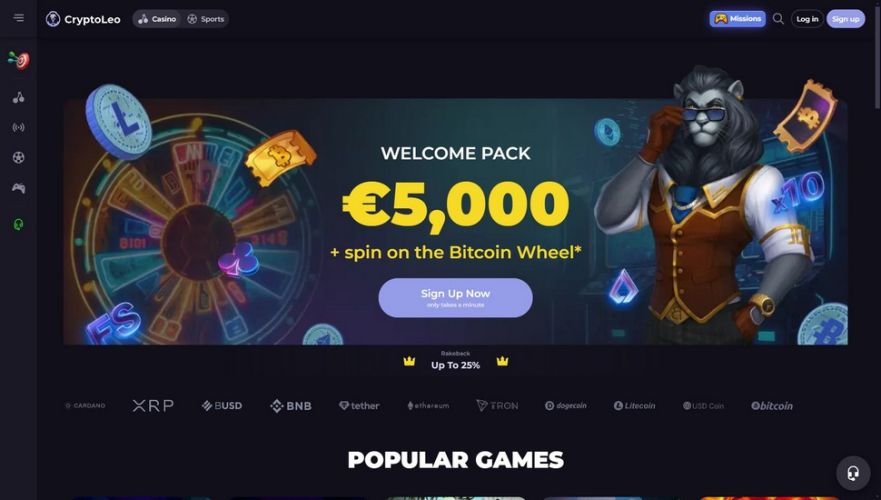 CryptoLeo casino main page