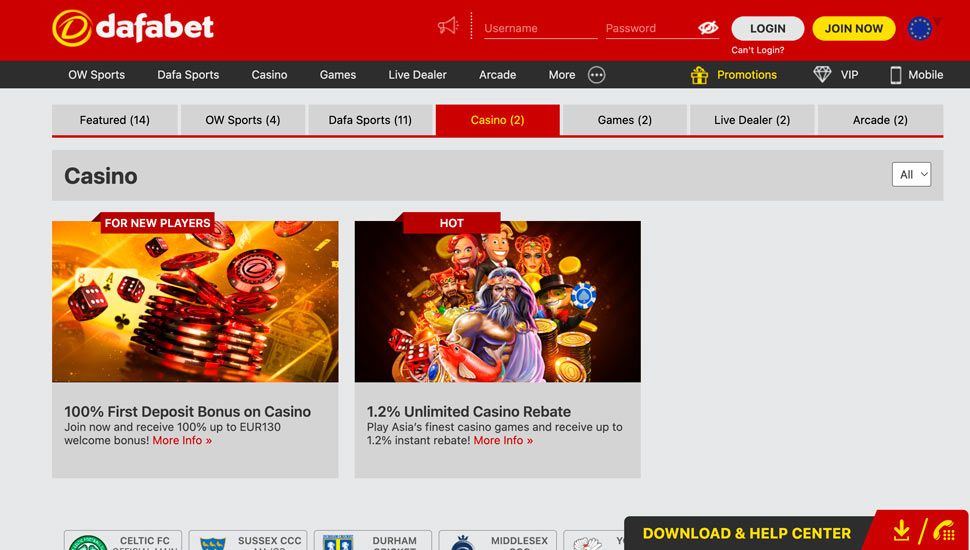 Dafabet Casino Bonuses