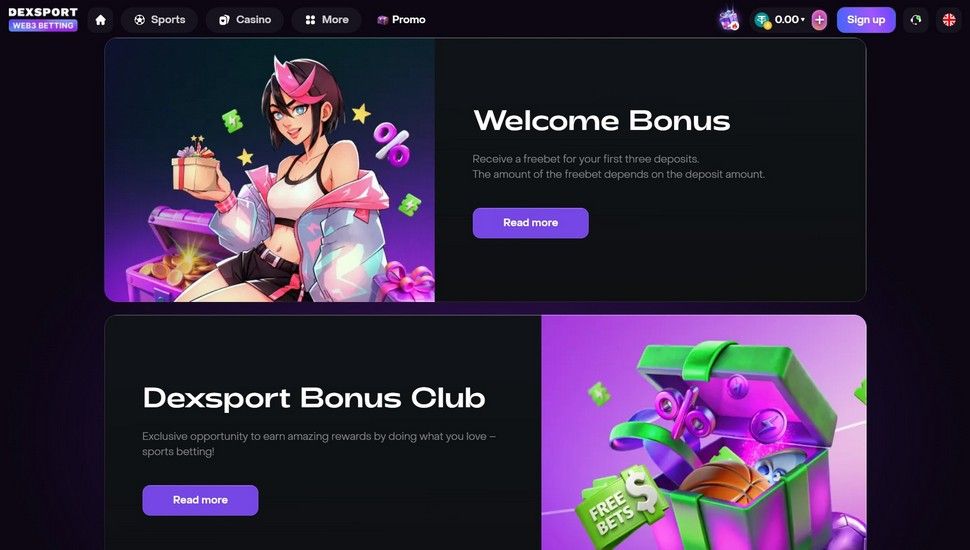 Dexsport.io casino bonus page
