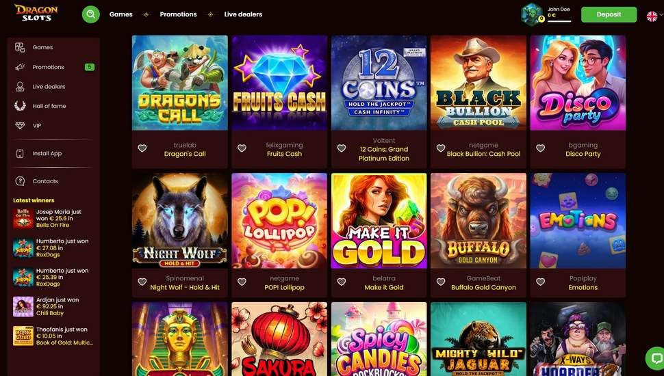 DragonSlots casino slots page