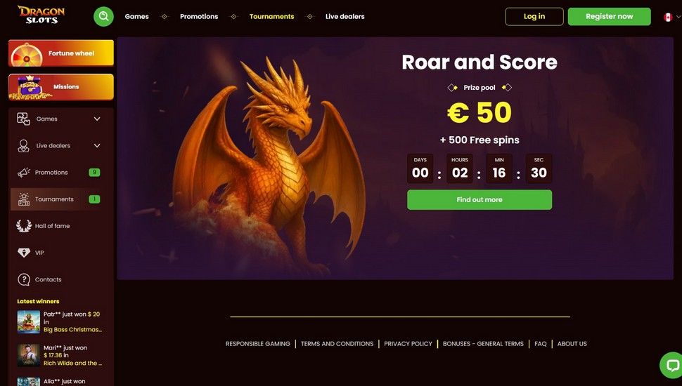 DragonSlots casino tournaments page