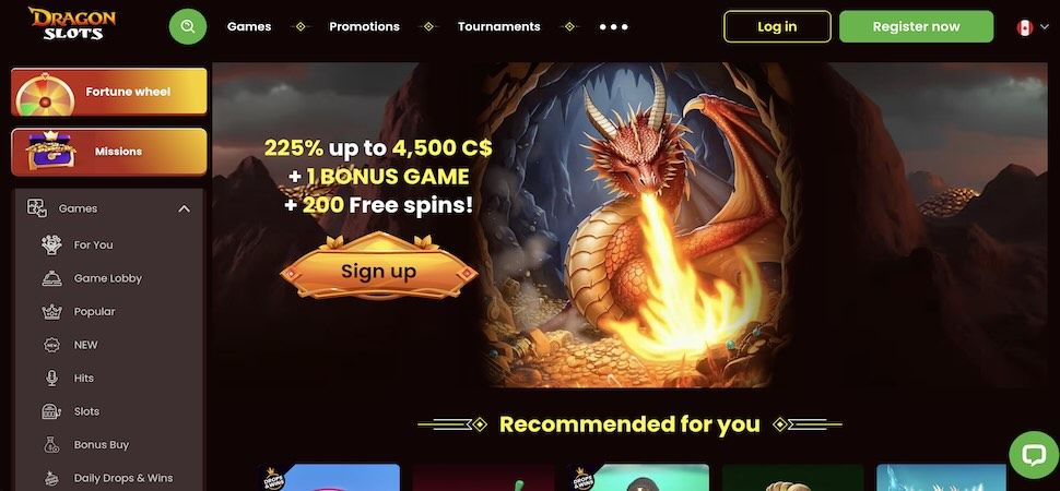 DragonSlots casino main page