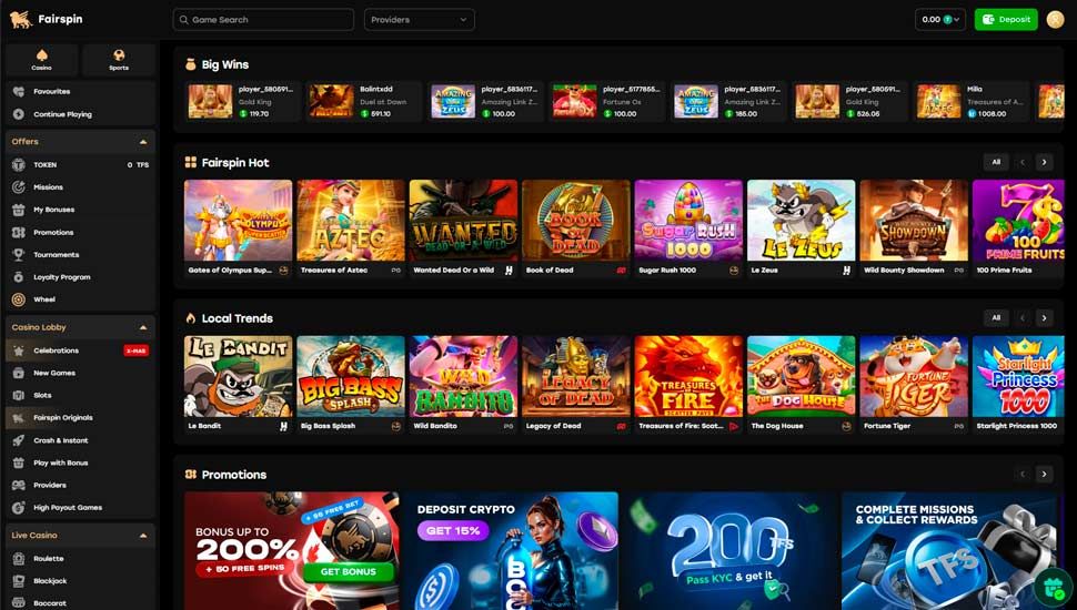 Fairspin casino main page