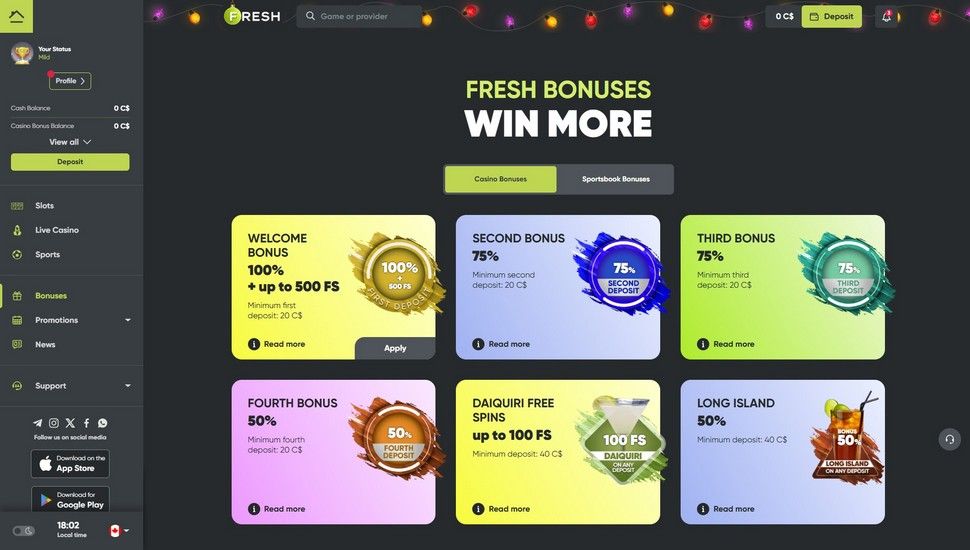 Fresh casino bonus page