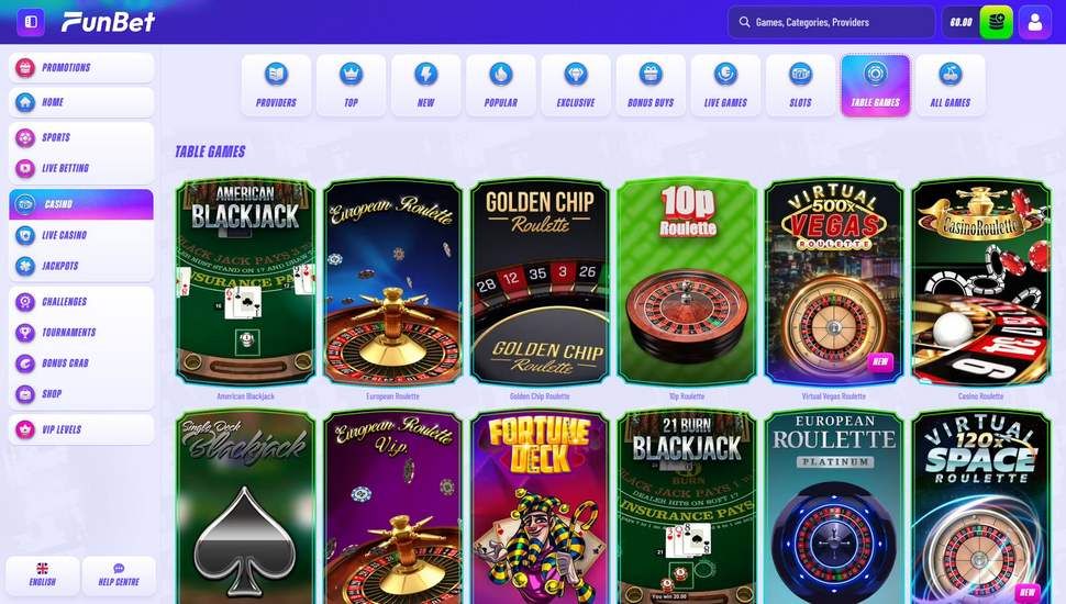 Funbet casino games page