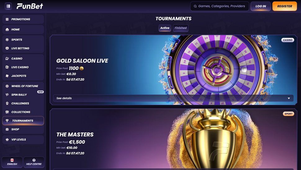 Funbet casino tournaments page