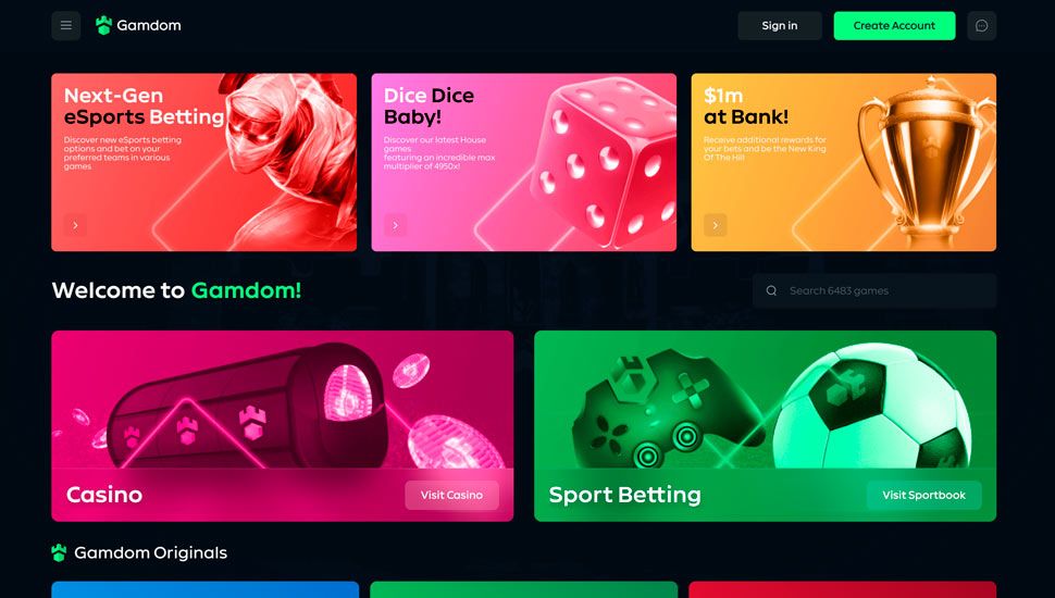 Gamdom casino main page