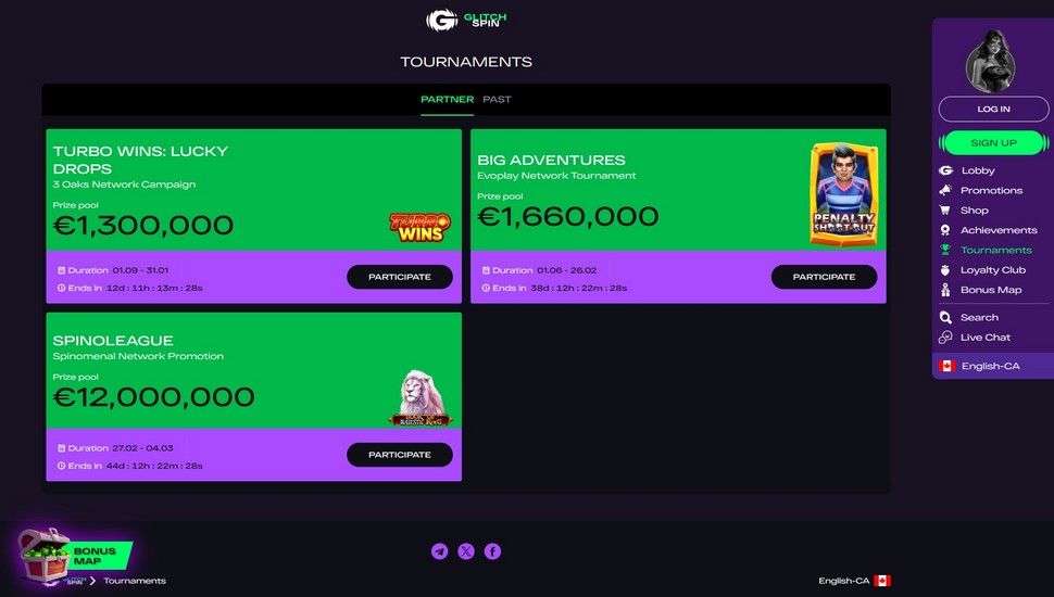 GlitsSpin casino tournaments page