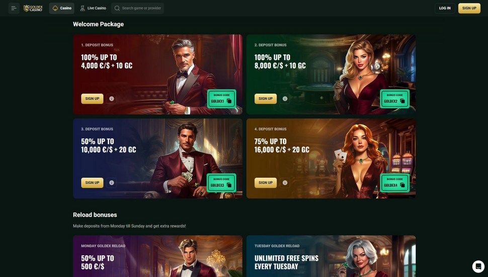Goldex casino bonus page