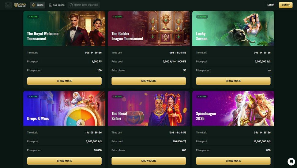 Goldex casino tournaments page