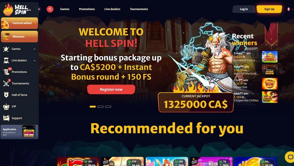 Hellspin casino main page