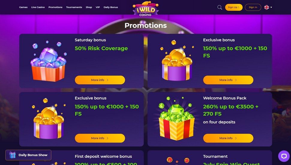 iWild casino bonus page