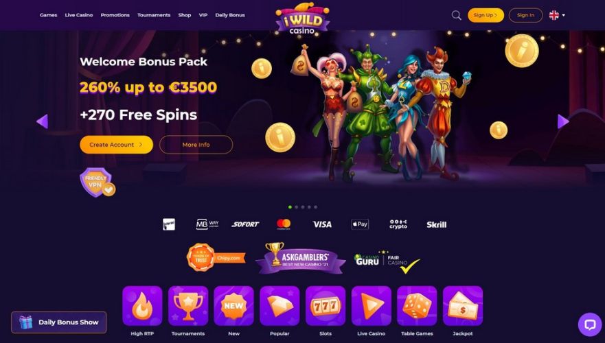 iWild casino main page