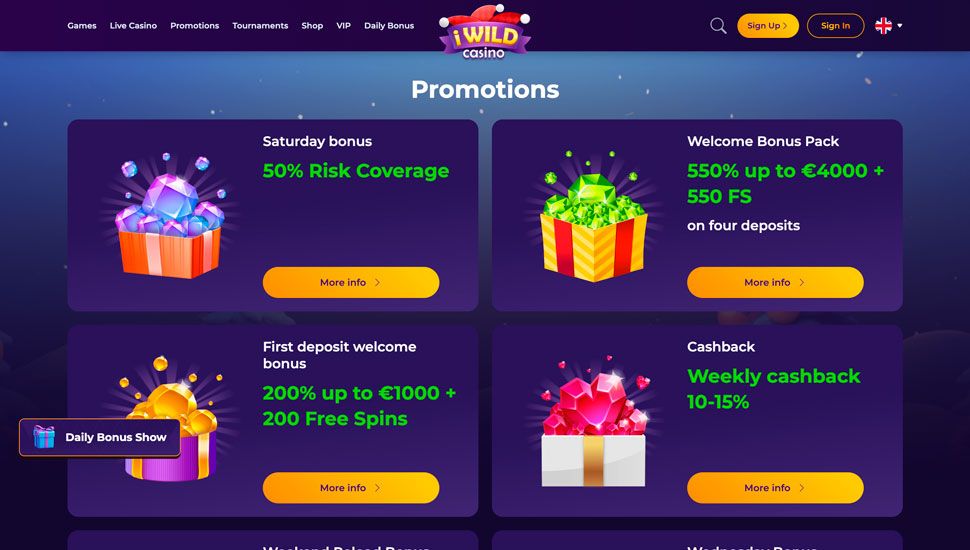 iWild casino bonus page