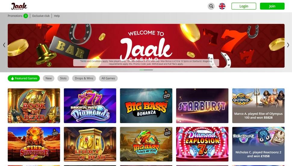 Jaak Casino main page