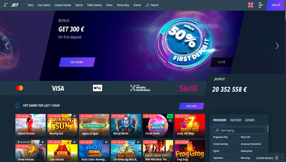 Jet Casino main page