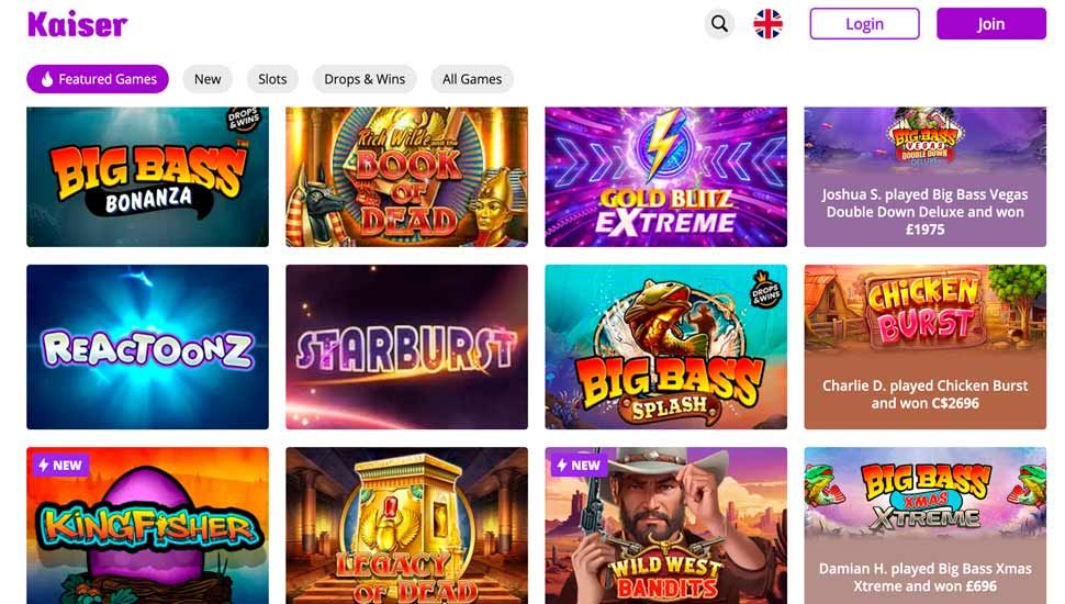 Kaiser Slots Casino main page