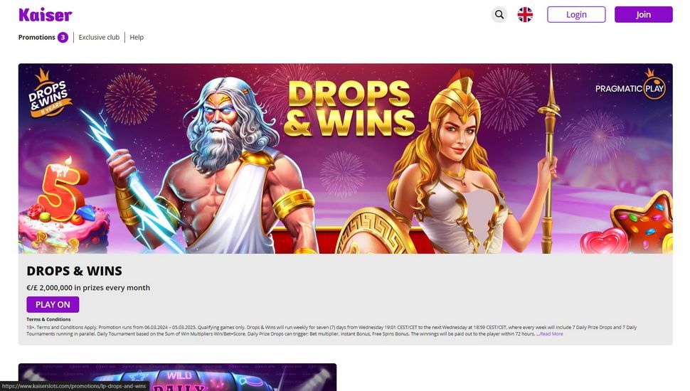 Kaiser Slots Casino bonus page