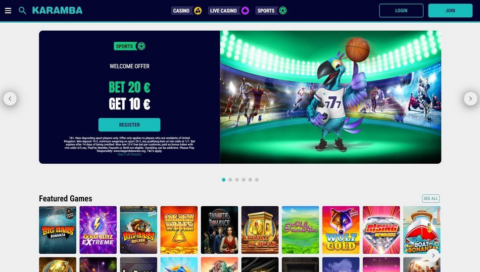 Karamba casino main page