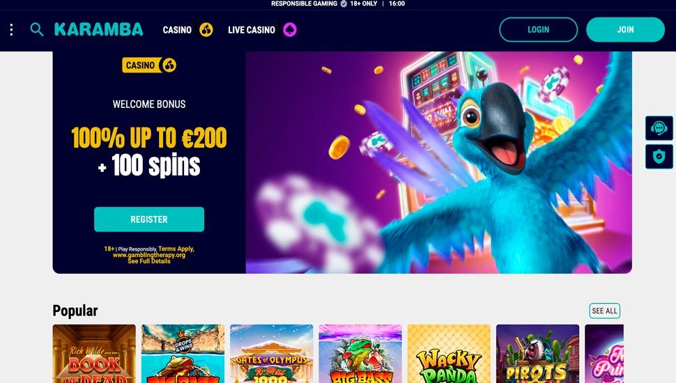 Karamba casino main page