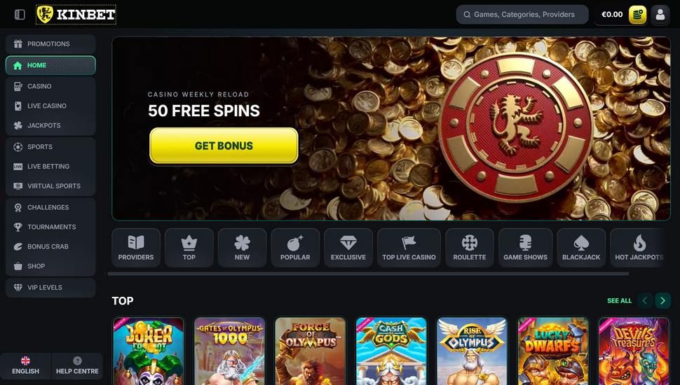 Kinbet casino main page