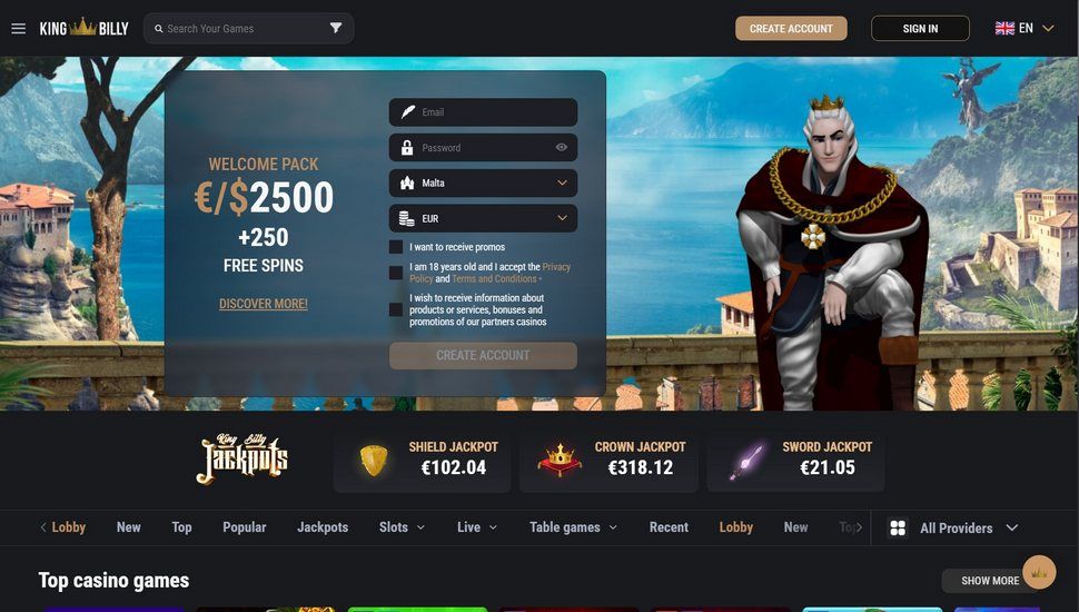 KingBilly casino main page