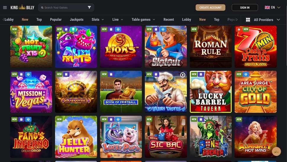 KingBilly casino slots page