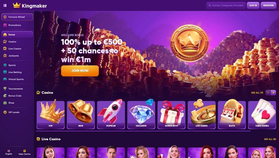 Kingmaker casino main page