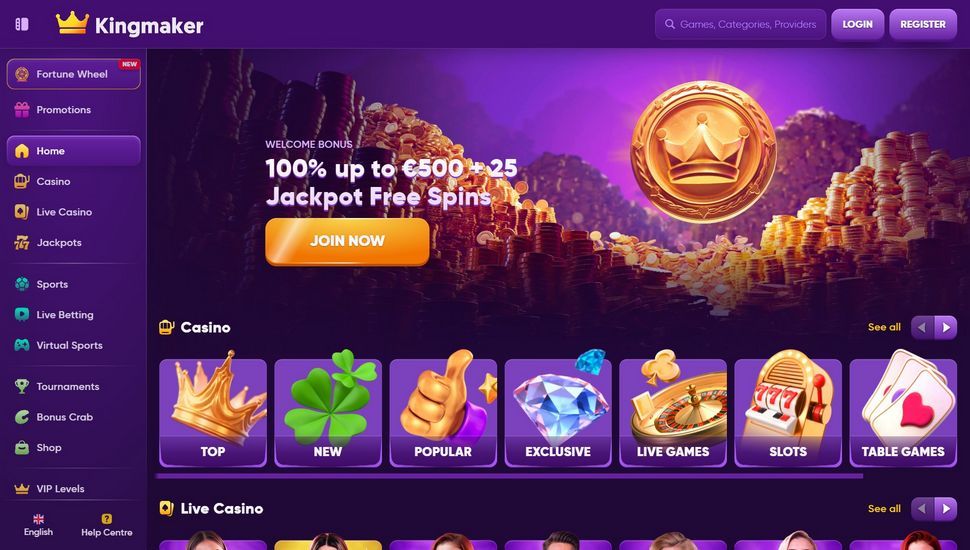 Kingmaker casino main page