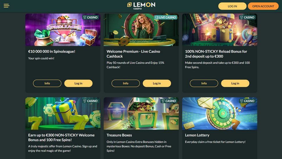 Lemon Casino bonus page