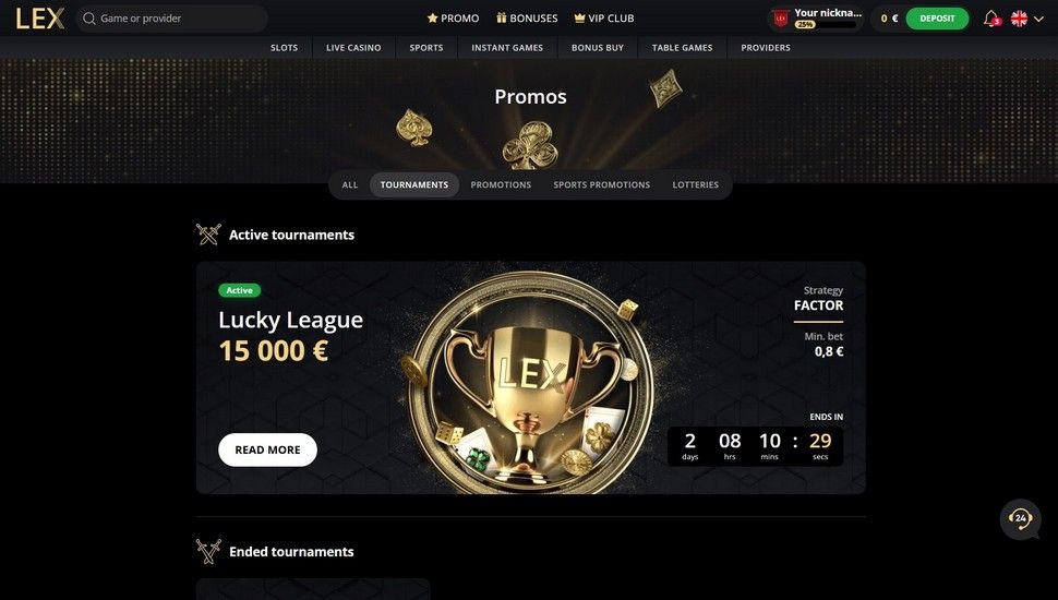 Lex Casino tournaments page