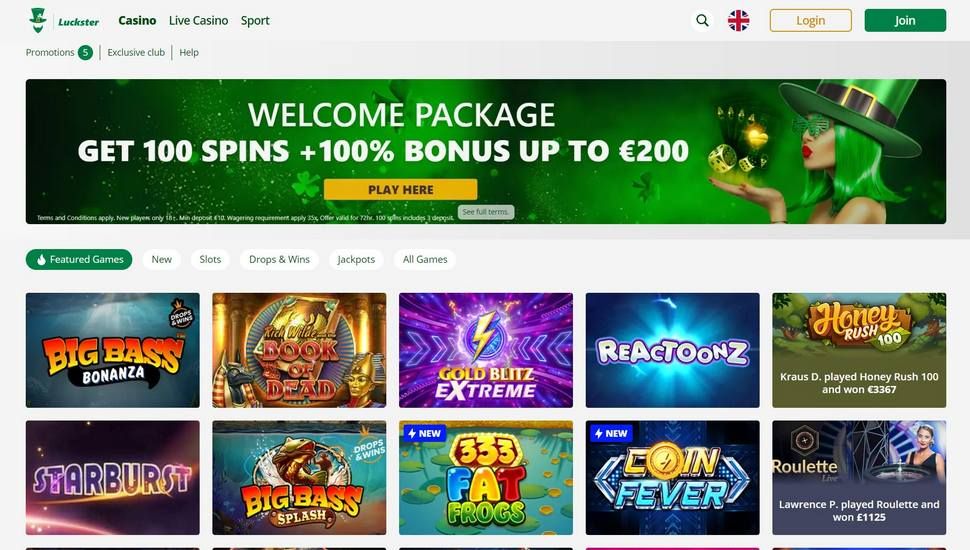 Luckster casino main page