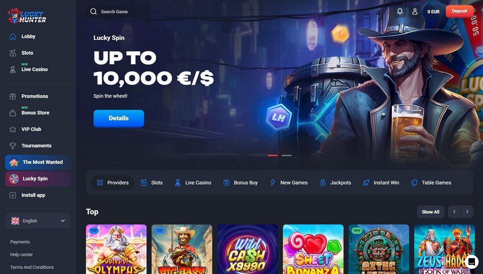 Lucky Hunter casino main page