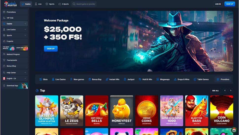 Lucky Hunter casino main page