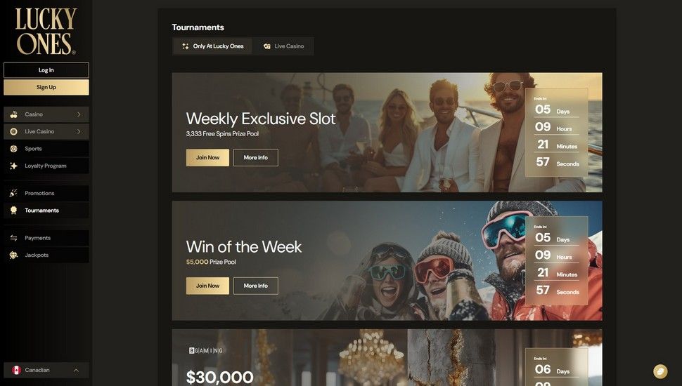 Lucky Ones casino tournaments page