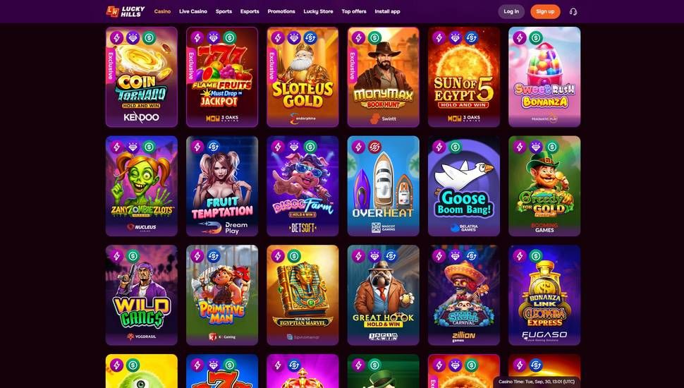 LuckyHills casino slots page