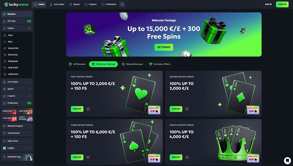 Luckywawe Casino - list of bonuses