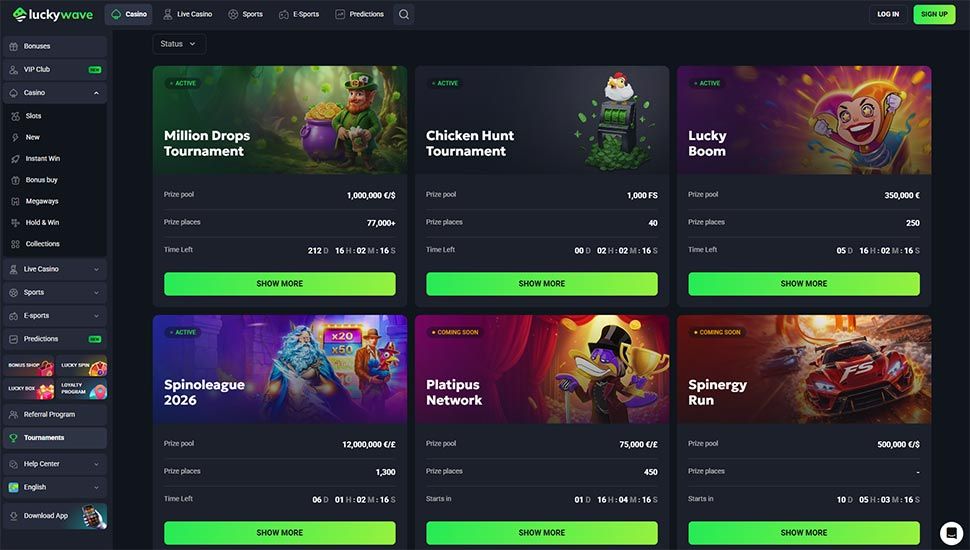 Luckywawe Casino - list of tournaments