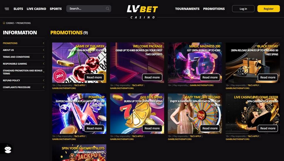 LVbet Casino bonus page