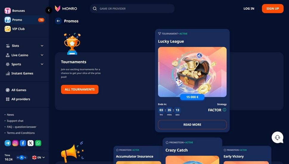 Monro casino tournaments page