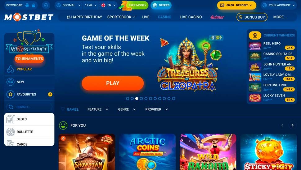 mostbet casino main page