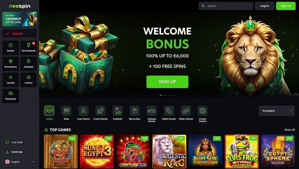 NeoSpin Casino main page