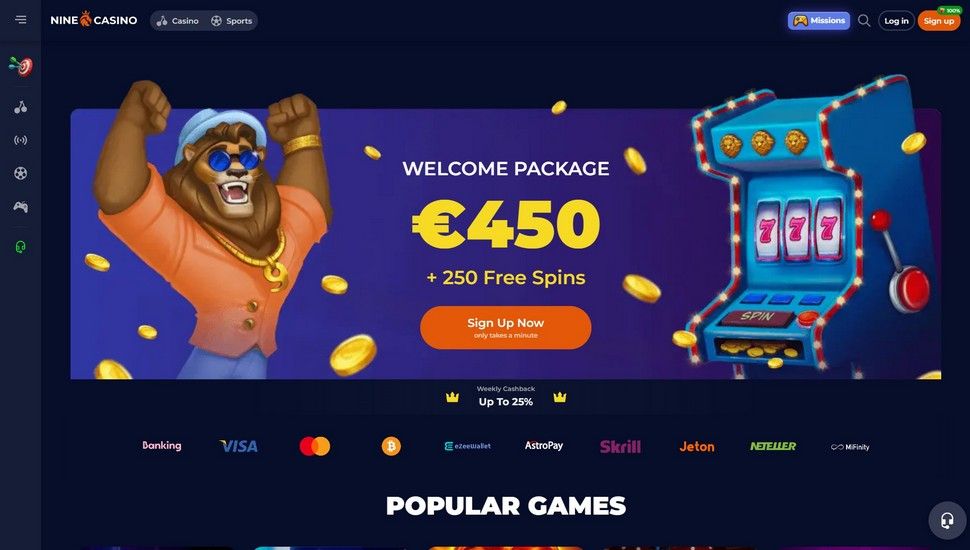 Nine casino main page