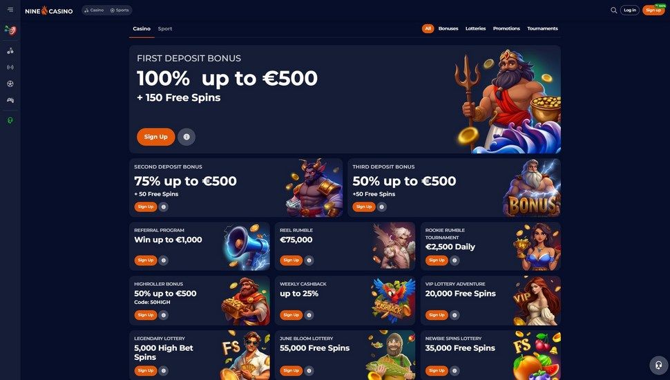 Nine casino bonus page