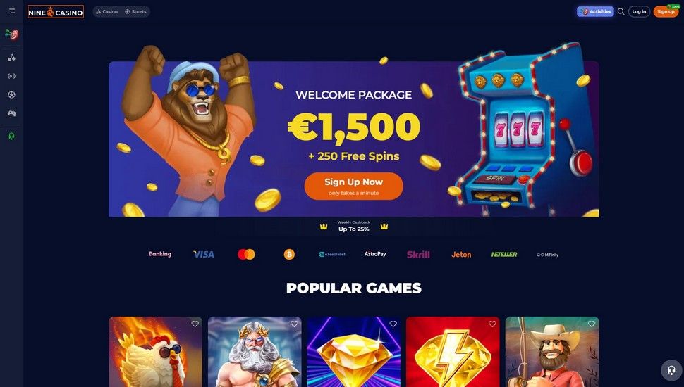 Nine casino main page